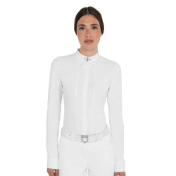 Polo de concurso feminino em estilo camisa Branco