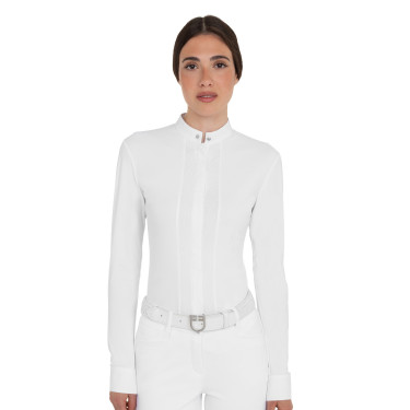 Polo de concurso feminino em estilo camisa Branco