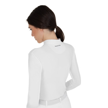Polo de concurso feminino em estilo camisa Branco
