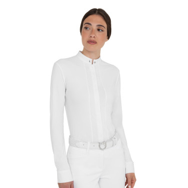 Polo de concurso feminino em estilo camisa Branco
