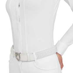 Polo de concurso feminino em estilo camisa Branco