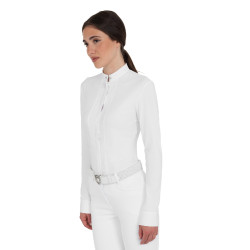 Polo de concurso feminino em estilo camisa Branco