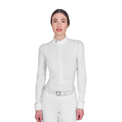 Polo de concurso feminina de manga comprida com fecho de correr Branco