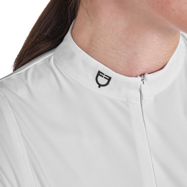 Polo de concurso feminina de manga comprida com fecho de correr Branco