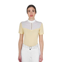 Polo de concurso feminino slim fit com inserções em tecido semelhante à seda Sol Laranja