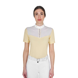 Polo de concurso feminino slim fit com inserções em tecido semelhante à seda Sol Laranja