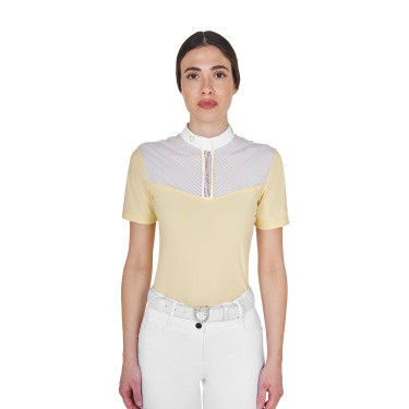 Polo de concurso feminino slim fit com inserções em tecido semelhante à seda Sol Laranja