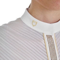 Polo de concurso feminino slim fit com inserções em tecido semelhante à seda Sol Laranja