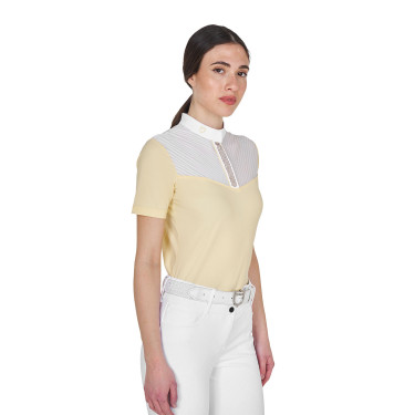 Polo de concurso feminino slim fit com inserções em tecido semelhante à seda Sol Laranja