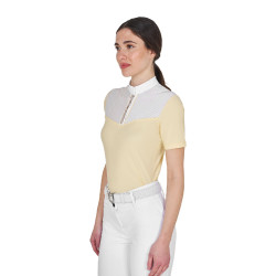 Polo de concurso feminino slim fit com inserções em tecido semelhante à seda Sol Laranja