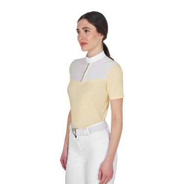 Polo de concurso feminino slim fit com inserções em tecido semelhante à seda Sol Laranja