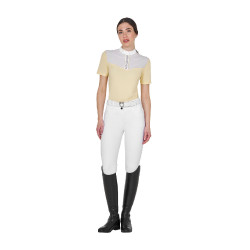 Polo de concurso feminino slim fit com inserções em tecido semelhante à seda Sol Laranja