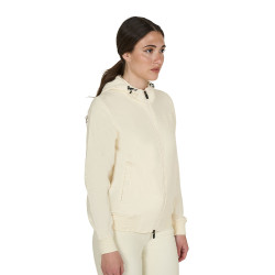 Moletom feminino com capuz ajustável e zíper Branco antigo Bege