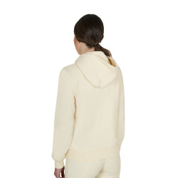 Moletom feminino com capuz ajustável e zíper Branco antigo Bege