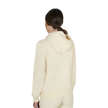 Moletom feminino com capuz ajustável e zíper Branco antigo Bege