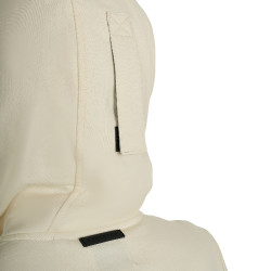 Moletom feminino com capuz ajustável e zíper Branco antigo Bege