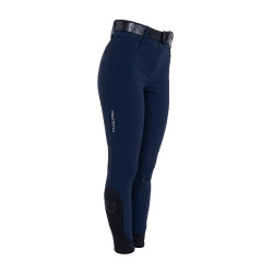 Calças femininas full grip de cintura alta com logótipo em strass