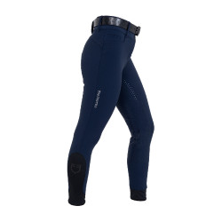 Calças femininas full grip de cintura alta com logótipo em strass
