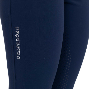 Calças femininas full grip de cintura alta com logótipo em strass