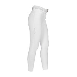 Calças femininas full grip de cintura alta com logótipo em strass Branco