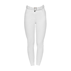 Calças femininas full grip de cintura alta com logótipo em strass Branco