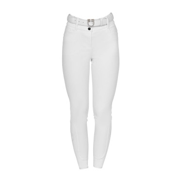 Calças femininas full grip de cintura alta com logótipo em strass Branco