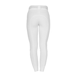 Calças femininas full grip de cintura alta com logótipo em strass Branco