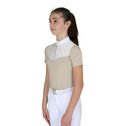 Polo de competição infantil slim fit com inserções em tecido tipo seda Oxford bronzeado Rosa