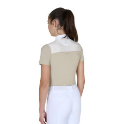 Polo de competição infantil slim fit com inserções em tecido tipo seda Oxford bronzeado Rosa