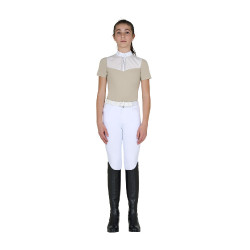 Polo de competição infantil slim fit com inserções em tecido tipo seda Oxford bronzeado Rosa