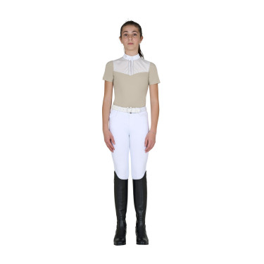 Polo de competição infantil slim fit com inserções em tecido tipo seda Oxford bronzeado Rosa