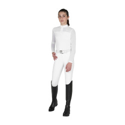 Polo de concurso para menina de manga comprida com inserções em micro malha Branco
