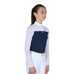 Polo de concurso para menina de manga comprida com inserções em micro malha Blazer marinho Azul-marinho