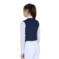 Polo de concurso para menina de manga comprida com inserções em micro malha Blazer marinho Azul-marinho