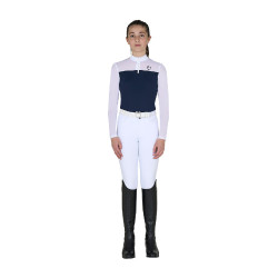 Polo de concurso para menina de manga comprida com inserções em micro malha Blazer marinho Azul-marinho