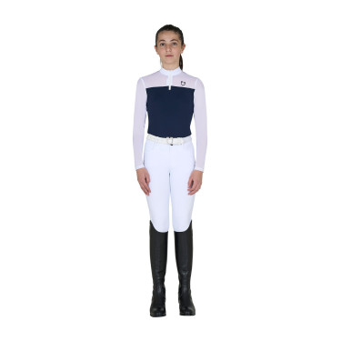 Polo de concurso para menina de manga comprida com inserções em micro malha Blazer marinho Azul-marinho