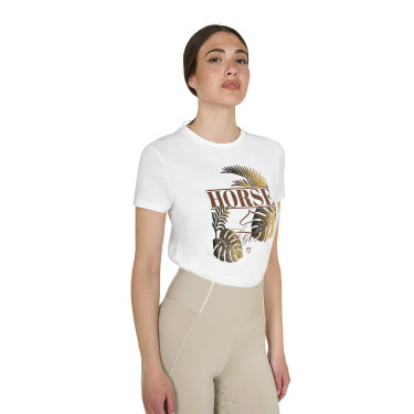 Camiseta feminina Horse Palm em algodão Branco