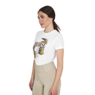 Camiseta feminina Horse Palm em algodão Branco