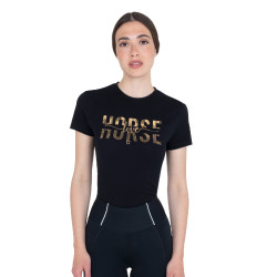 T-shirt feminina Horse Love em algodão Preto
