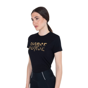 T-shirt feminina Horse Love em algodão Preto