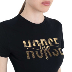 T-shirt feminina Horse Love em algodão Preto
