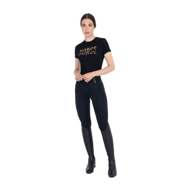 T-shirt feminina Horse Love em algodão Preto