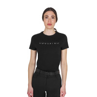 T-shirt mulher em algodão com logotipo laminado Preto