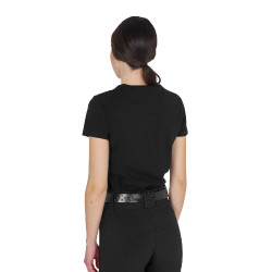 T-shirt mulher em algodão com logotipo laminado Preto