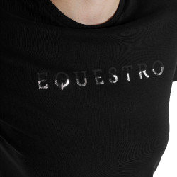 T-shirt mulher em algodão com logotipo laminado Preto