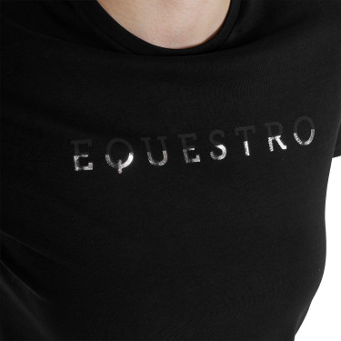 T-shirt mulher em algodão com logotipo laminado Preto