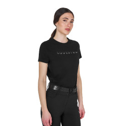 T-shirt mulher em algodão com logotipo laminado Preto