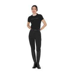 T-shirt mulher em algodão com logotipo laminado Preto