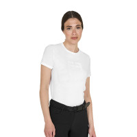 T-shirt básica mulher logótipo brilhante tom sobre tom Branco
