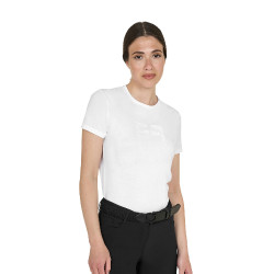 T-shirt básica mulher logótipo brilhante tom sobre tom Branco